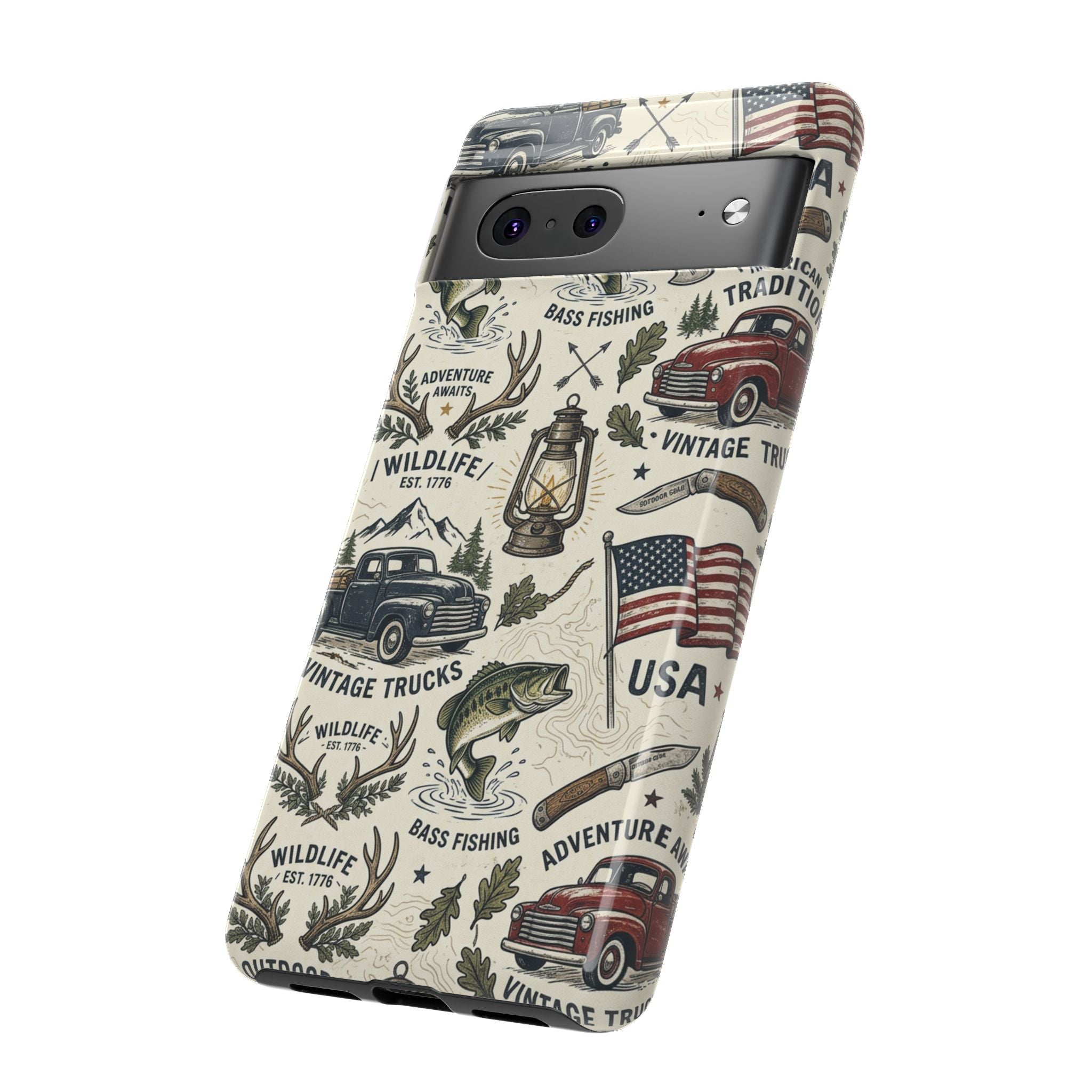 Patriotic Outdoors Phone Case – Bass Fishing & Vintage Americana Case Printify