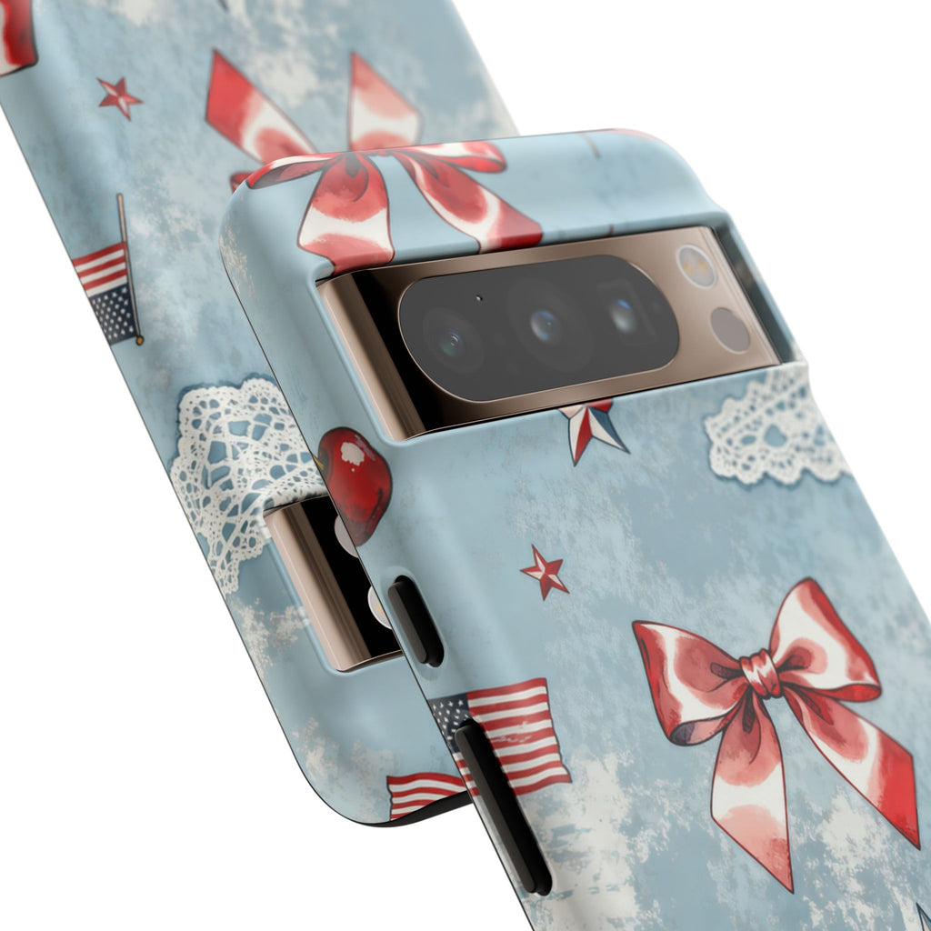 Americana Coquette Cherry Bow Phone Case Printify