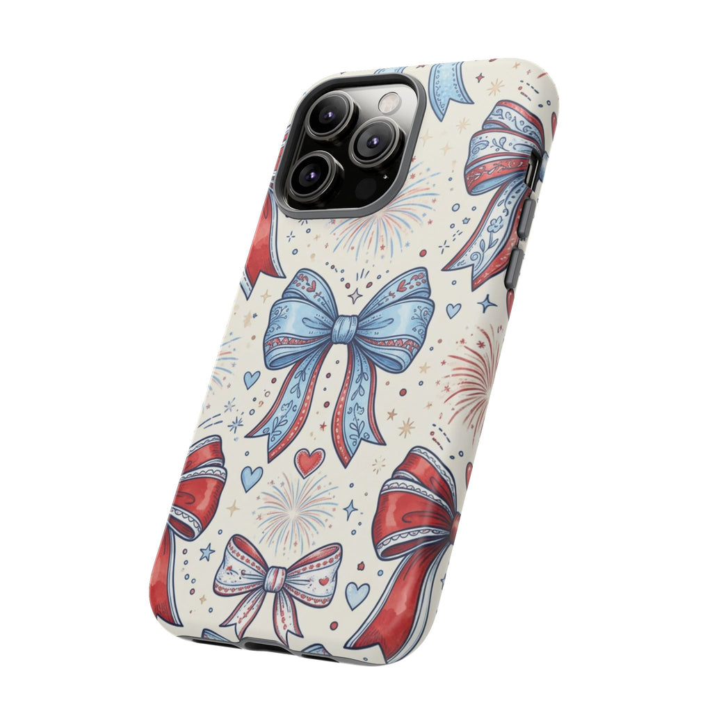 Patriotic Coquette Bows Phone Case – Americana Ribbon & Fireworks Design Printify