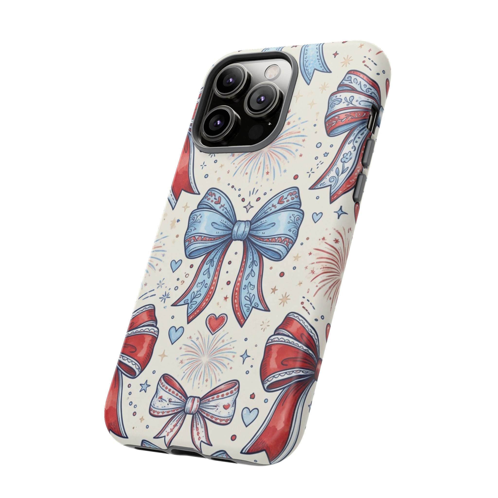 Patriotic Coquette Bows Phone Case – Americana Ribbon & Fireworks Design Printify