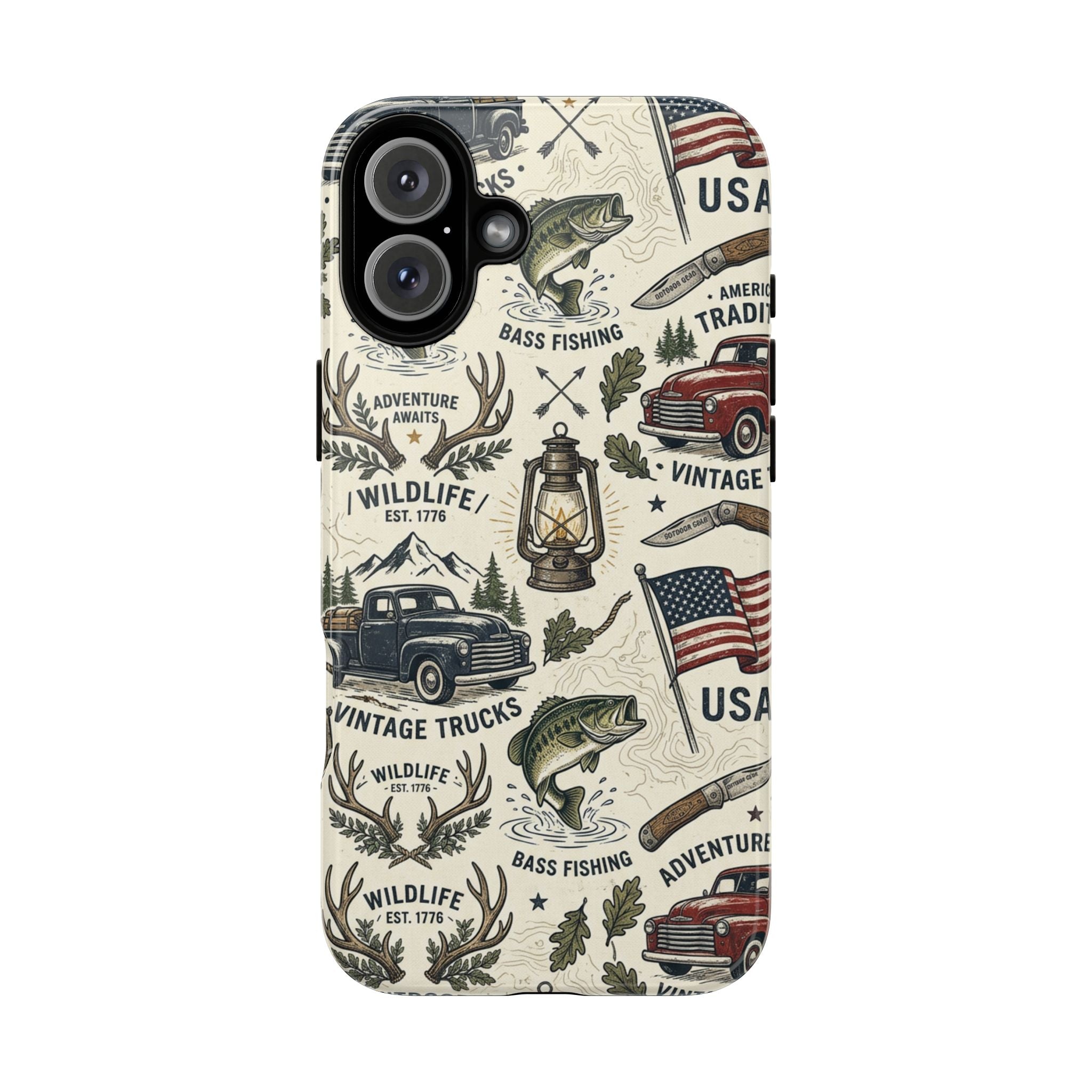Patriotic Outdoors Phone Case – Bass Fishing & Vintage Americana Case Printify