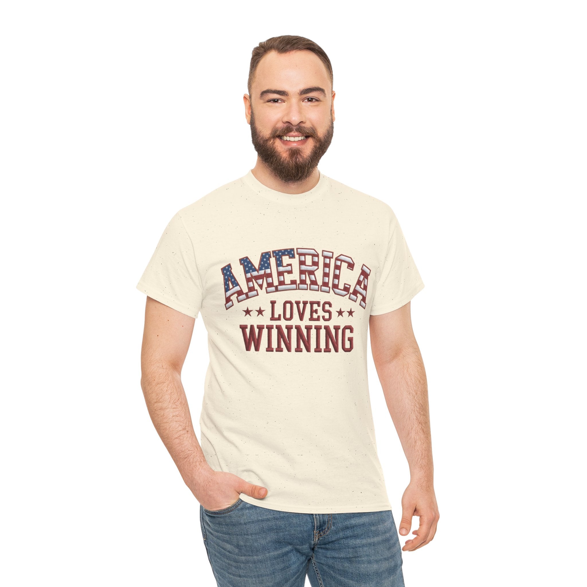 America Loves Winning! Patriotic Unisex Heavy Cotton T-Shirt – Gildan 5000 Classic Fit FIXED