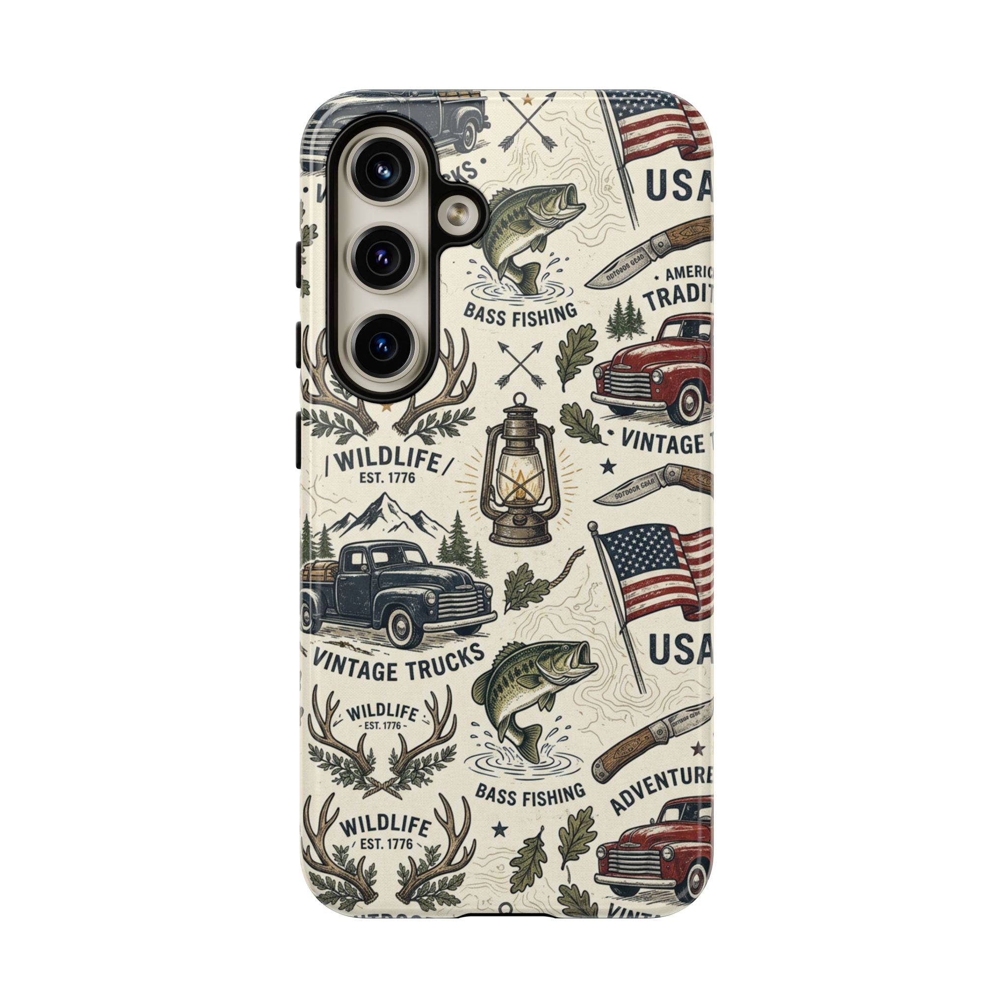 Patriotic Outdoors Phone Case – Bass Fishing & Vintage Americana Case Printify