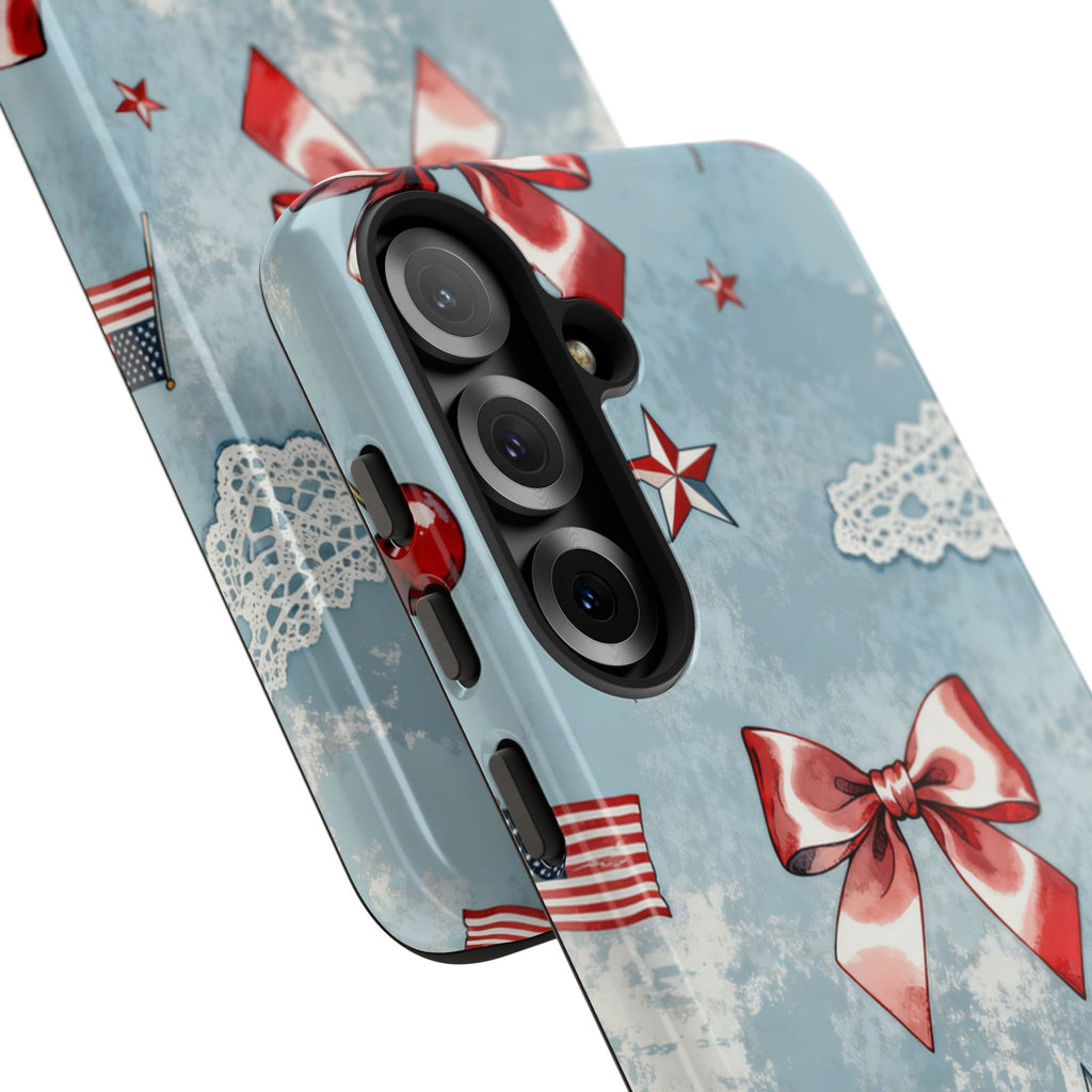 Americana Coquette Cherry Bow Phone Case Printify