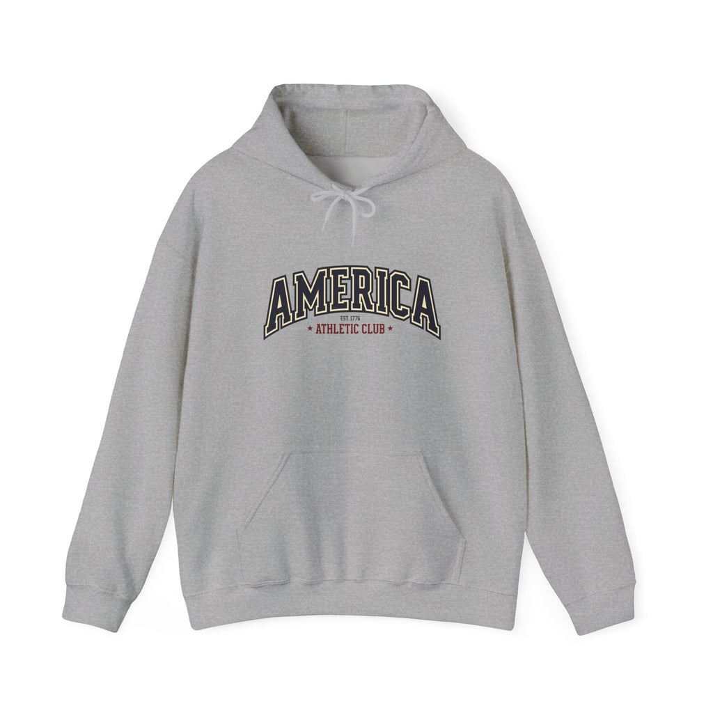 America Athletic Club Heavy Blend Hoodie – Vintage Collegiate Patriotic Sweatshirt Printify