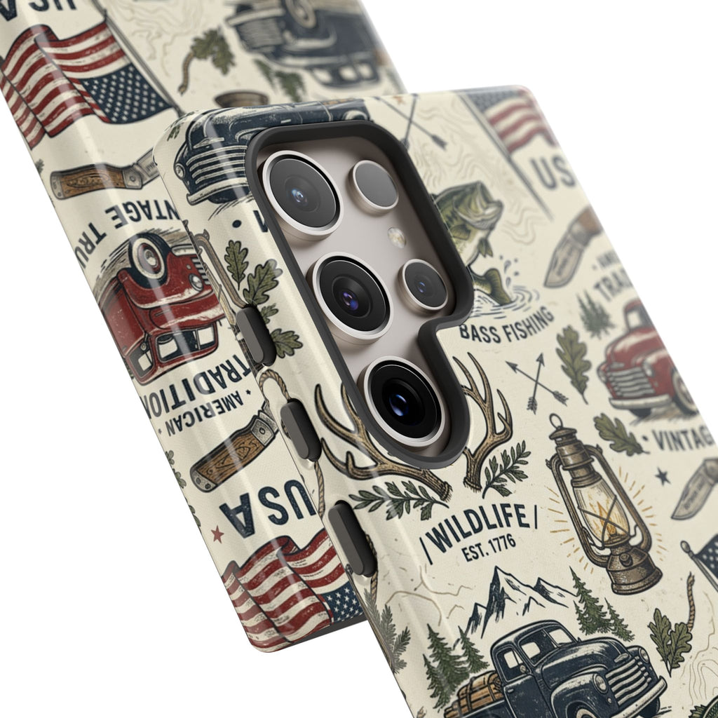 Patriotic Outdoors Phone Case – Bass Fishing & Vintage Americana Case Printify