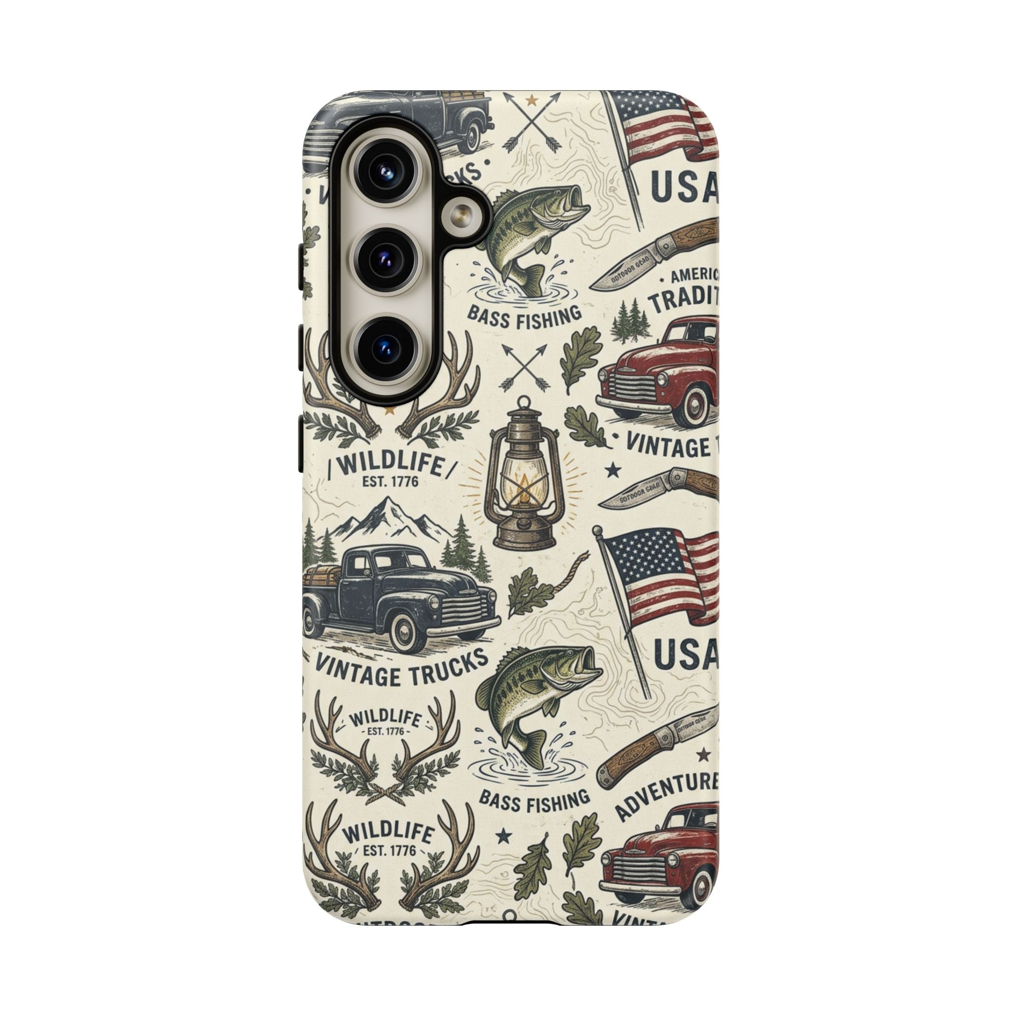 Patriotic Outdoors Phone Case – Bass Fishing & Vintage Americana Case Printify