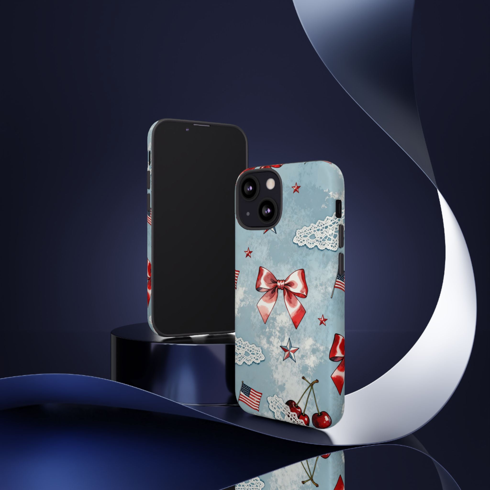 Americana Coquette Cherry Bow Phone Case Printify