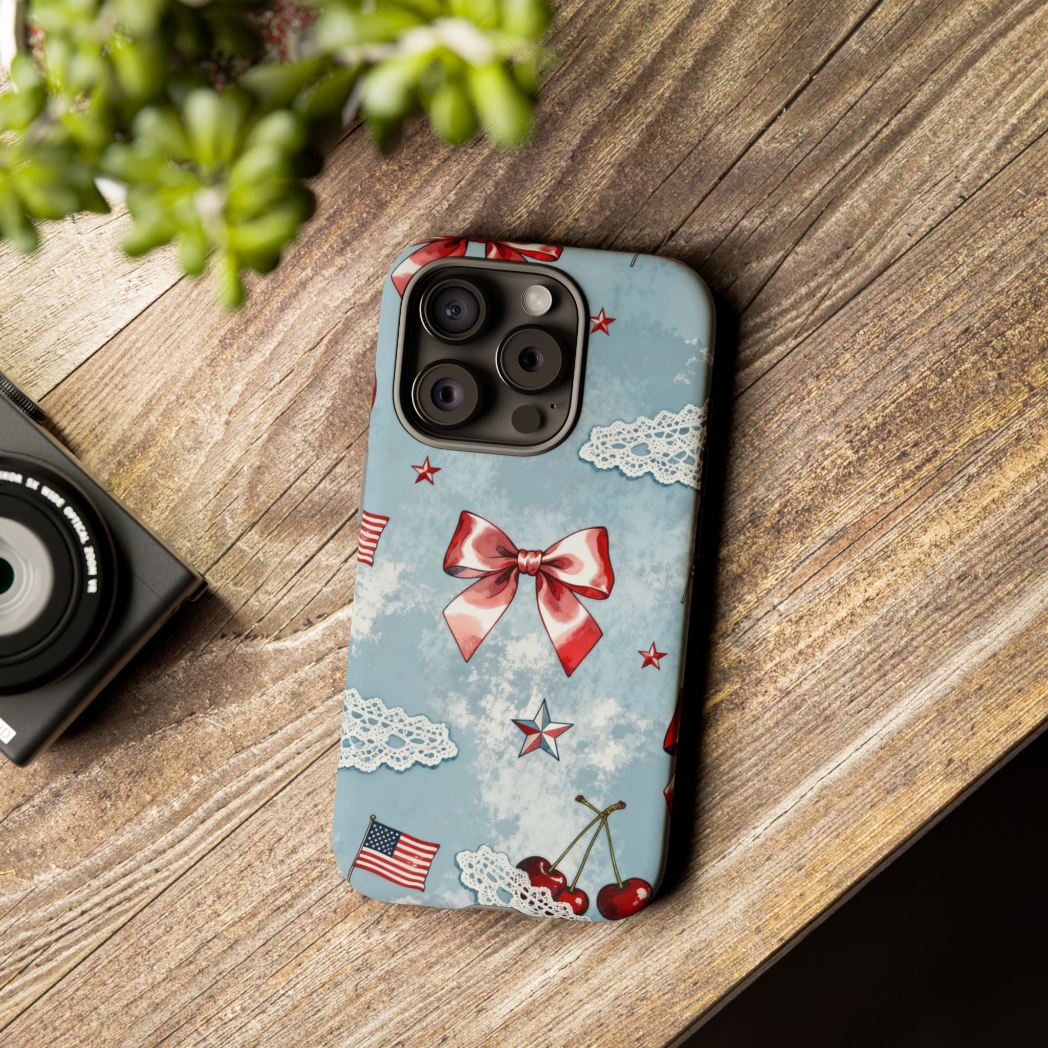 Americana Coquette Cherry Bow Phone Case Printify