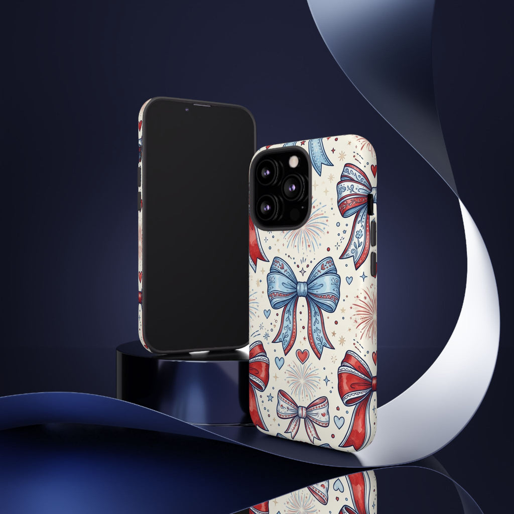 Patriotic Coquette Bows Phone Case – Americana Ribbon & Fireworks Design Printify