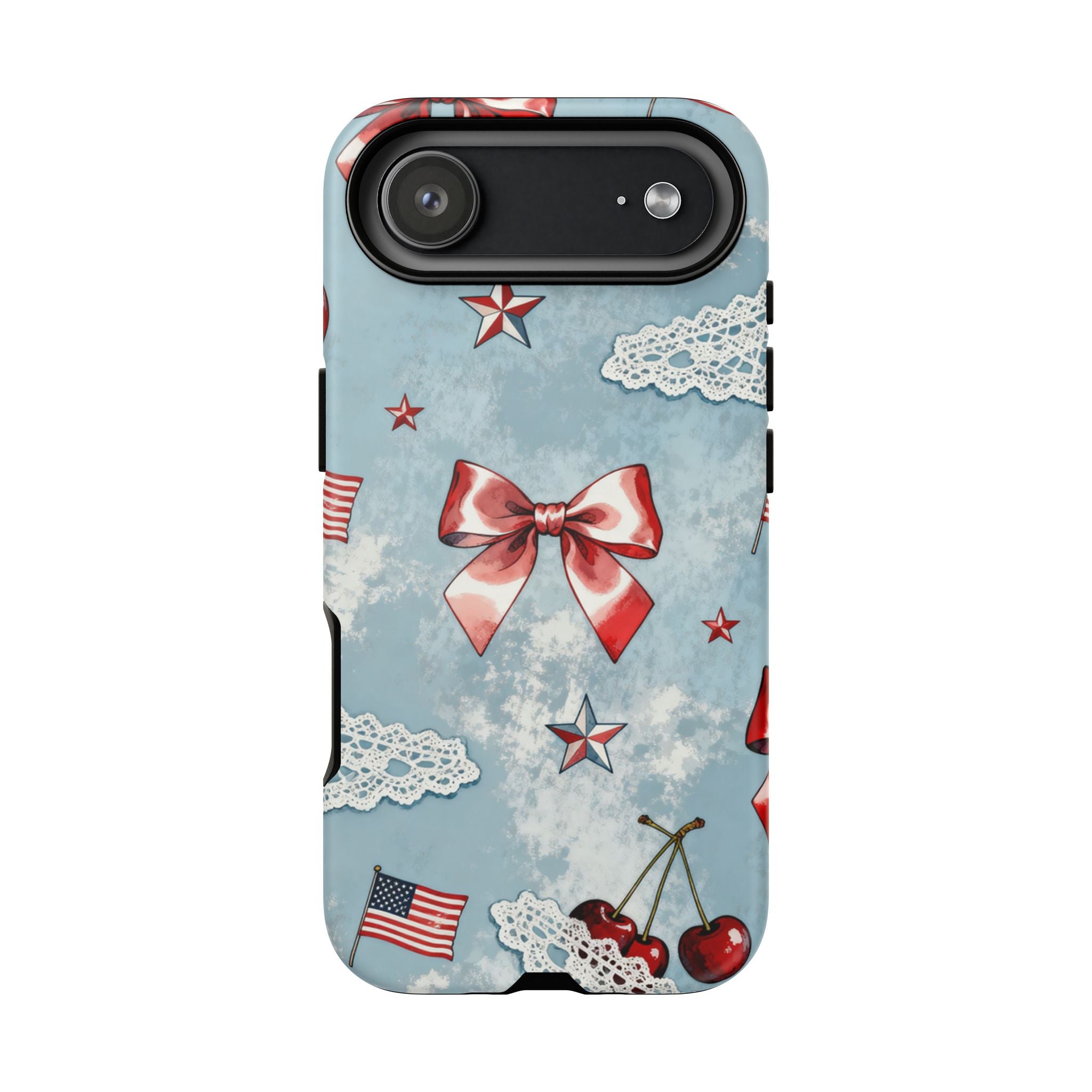 Americana Coquette Cherry Bow Phone Case Printify