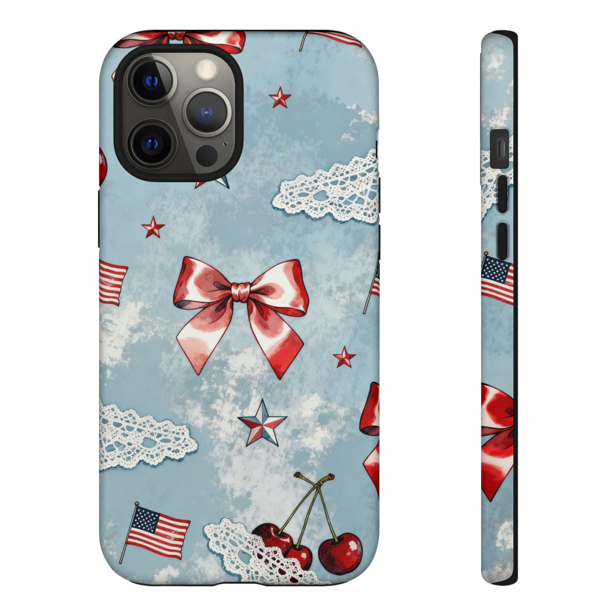 Americana Coquette Cherry Bow Phone Case Printify