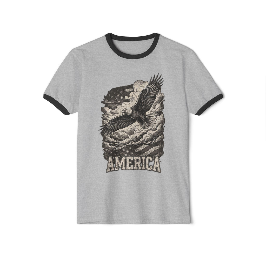 America Vintage Ringer T-Shirt — Retro Patriotic USA Graphic Tee