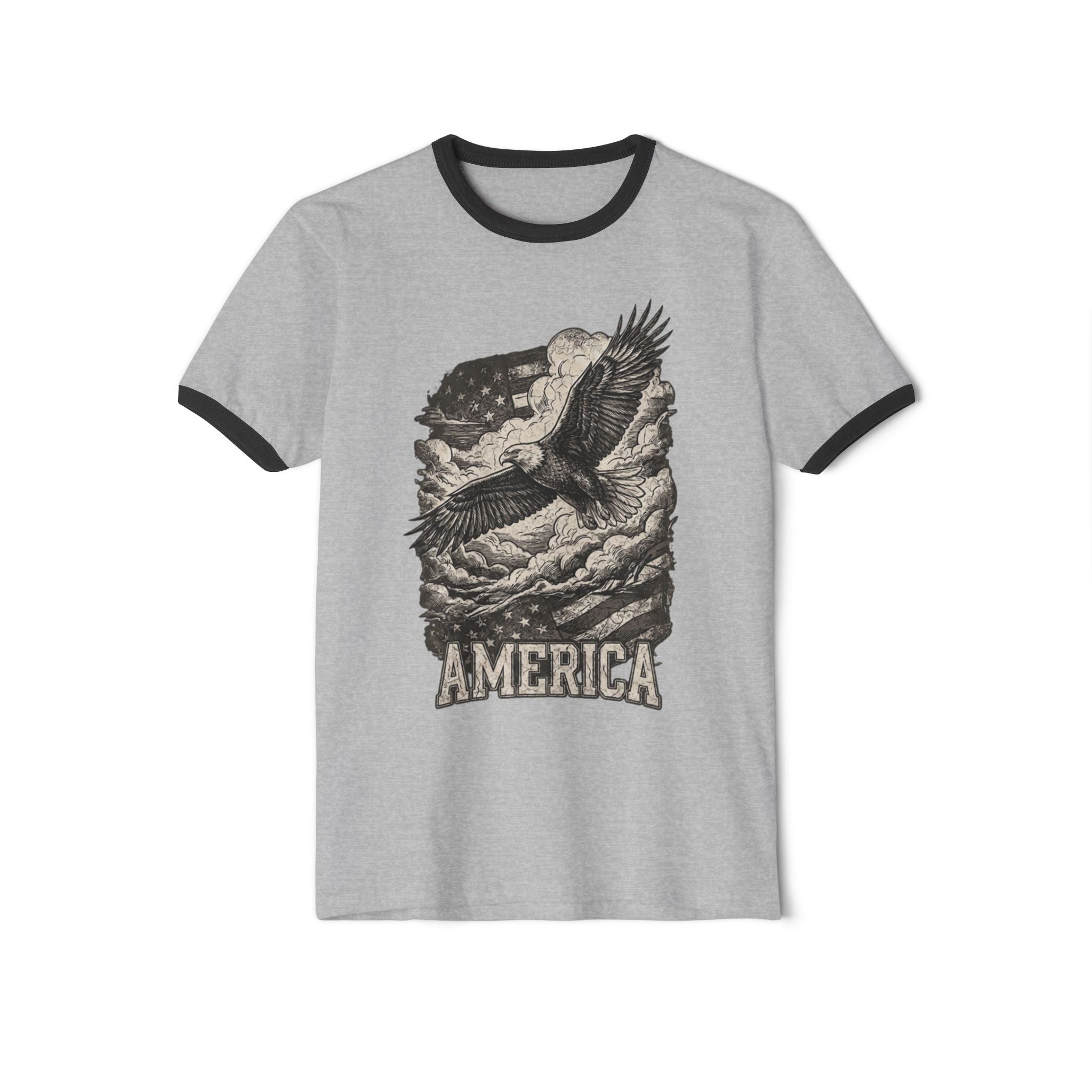 America Vintage Ringer T-Shirt — Retro Patriotic USA Graphic Tee