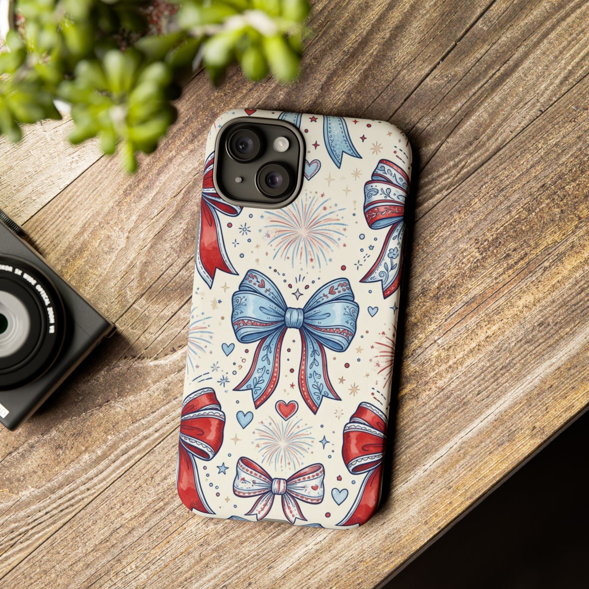 Patriotic Coquette Bows Phone Case – Americana Ribbon & Fireworks Design Printify