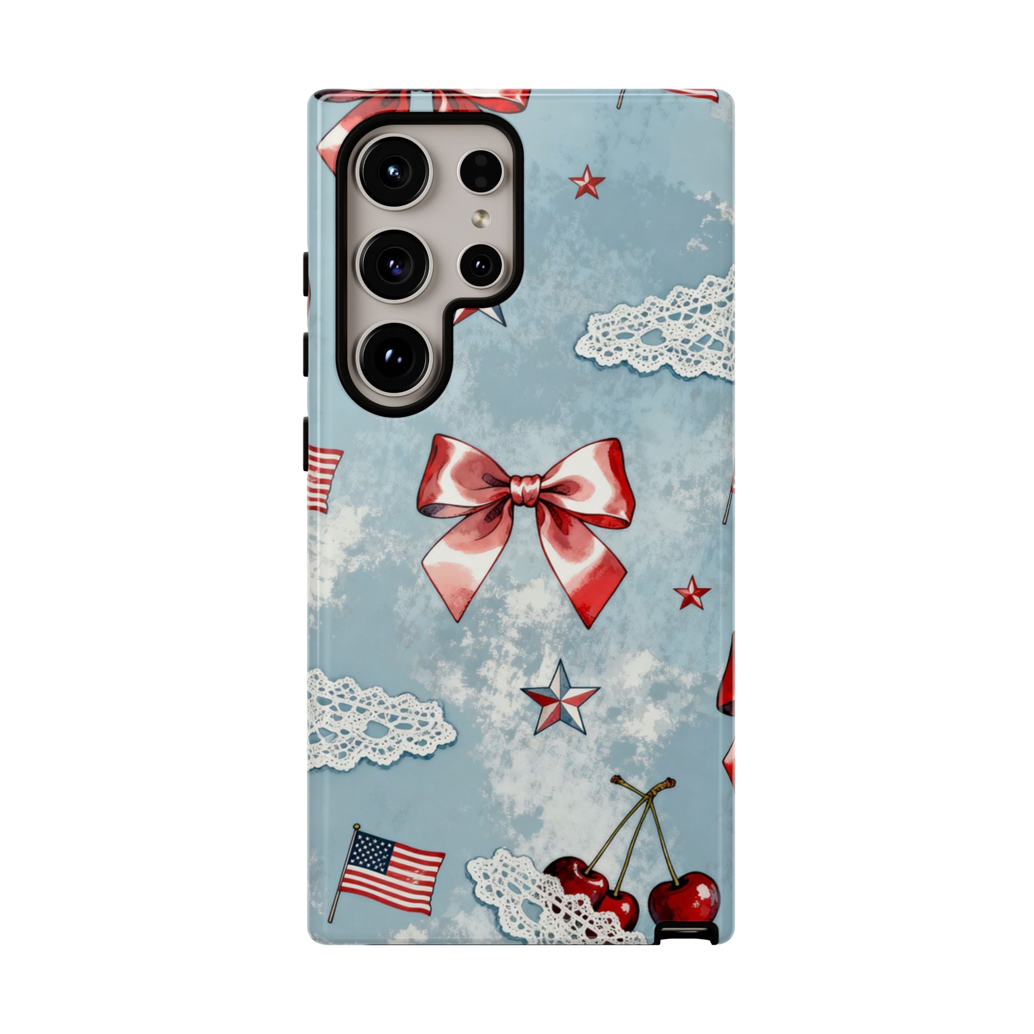 Americana Coquette Cherry Bow Phone Case Printify