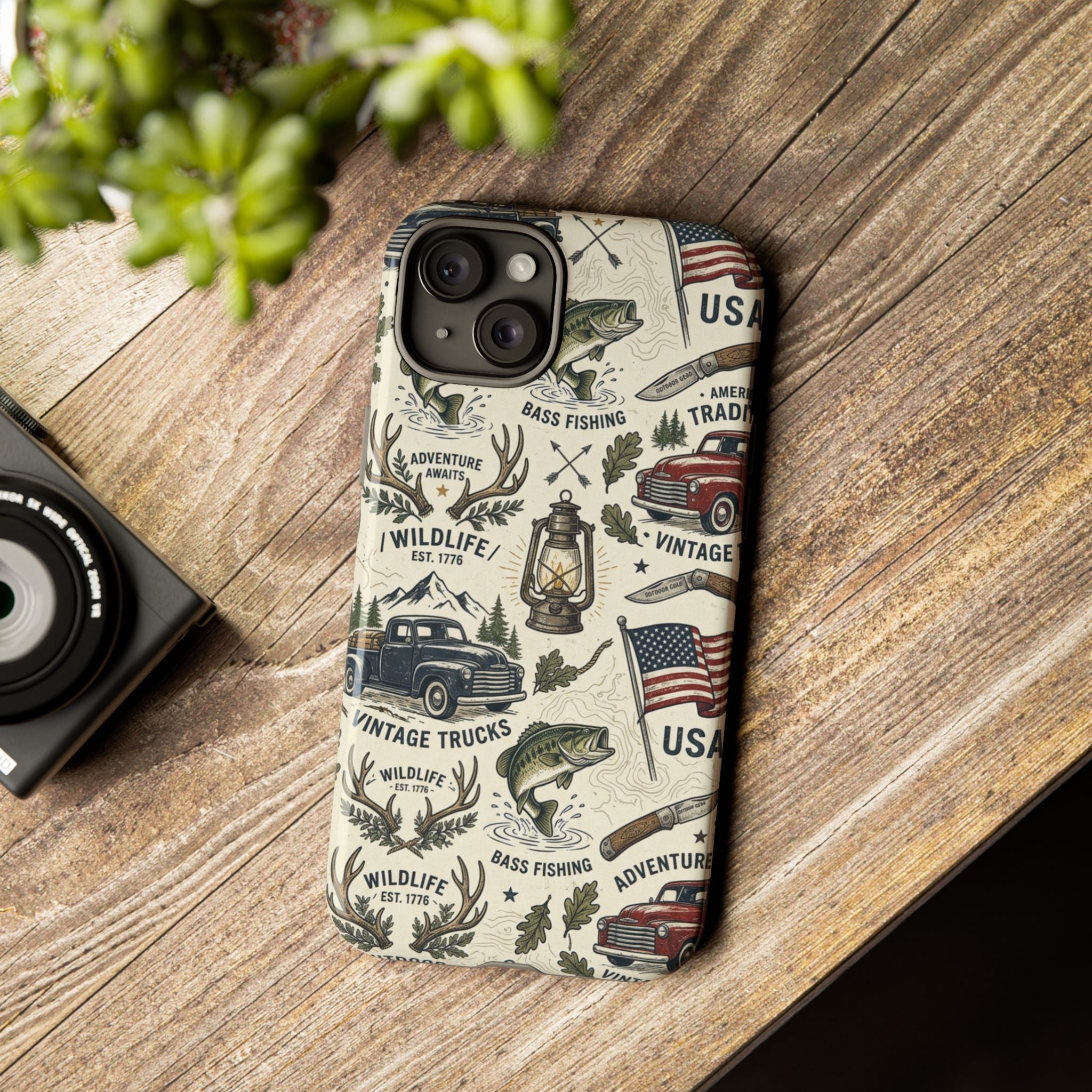 Patriotic Outdoors Phone Case – Bass Fishing & Vintage Americana Case Printify