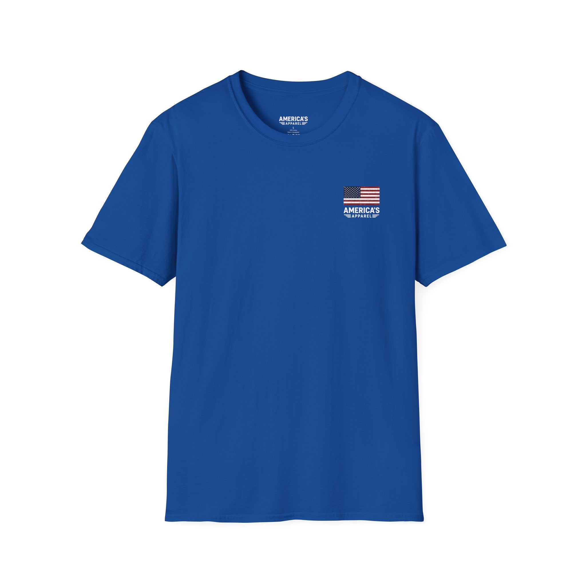 American Flag Pocket T-Shirt — "America's" Small Logo Patriotic Tee Printify