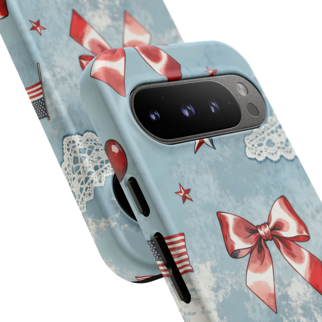 Americana Coquette Cherry Bow Phone Case Printify