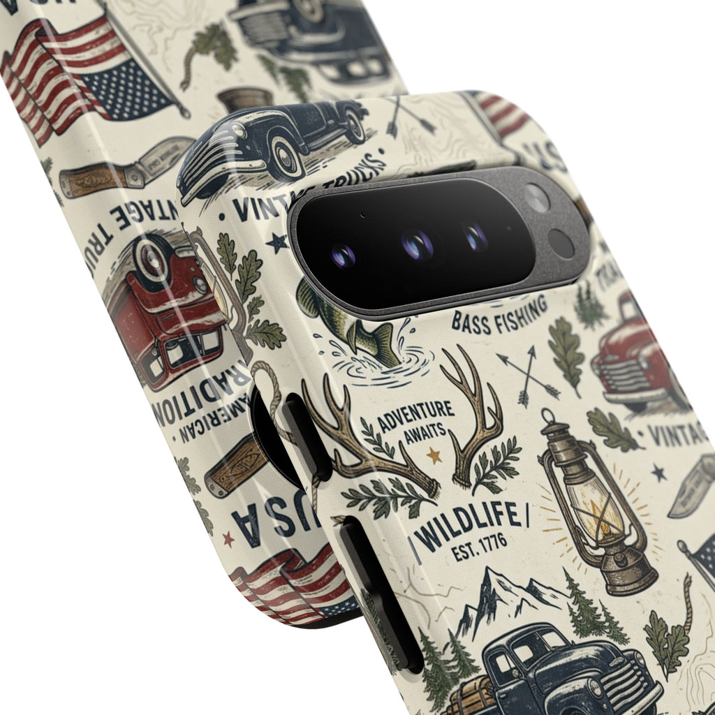 Patriotic Outdoors Phone Case – Bass Fishing & Vintage Americana Case Printify