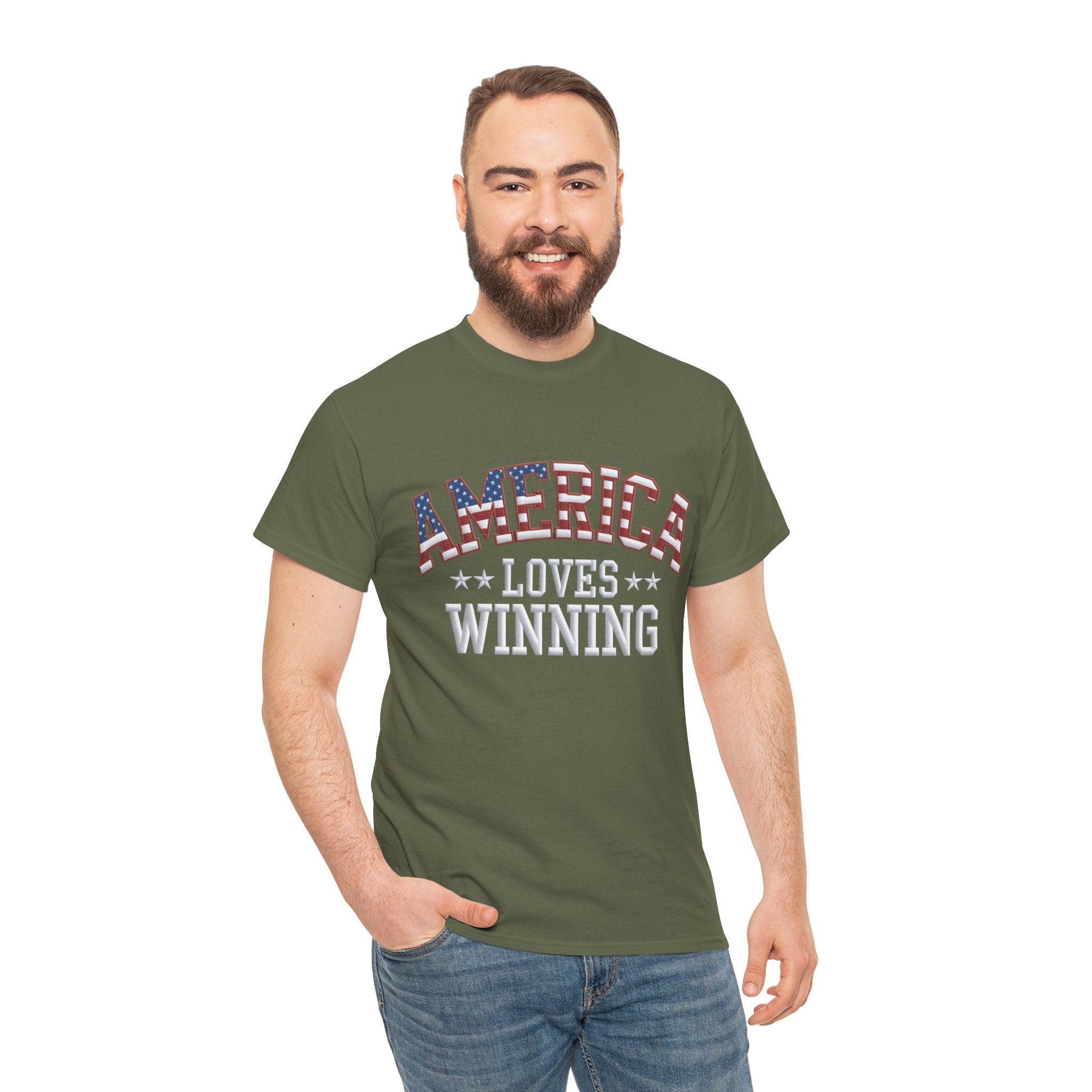 America Loves Winning! Patriotic Unisex Heavy Cotton T-Shirt – Gildan 5000 Classic Fit FIXED