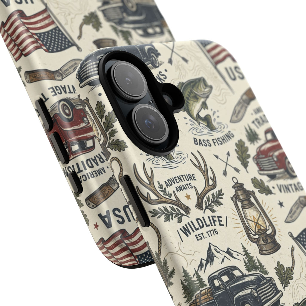 Patriotic Outdoors Phone Case – Bass Fishing & Vintage Americana Case Printify