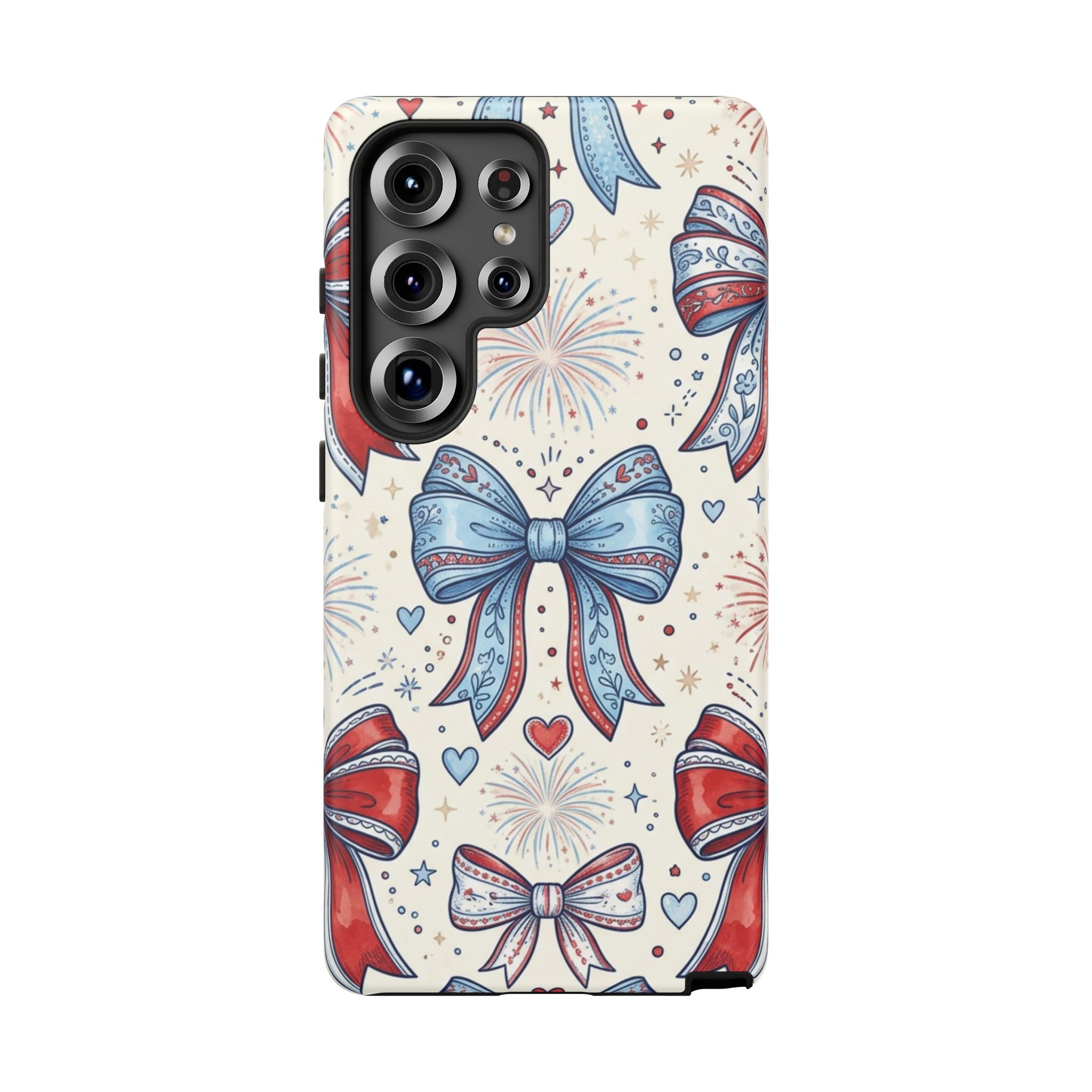 Patriotic Coquette Bows Phone Case – Americana Ribbon & Fireworks Design Printify