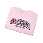 America Floral Varsity Crewneck Sweatshirt – Vintage Patriotic Pullover Printify