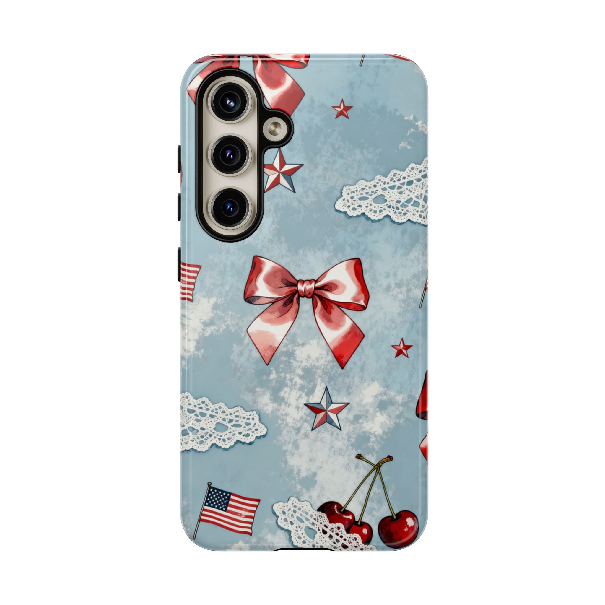 Americana Coquette Cherry Bow Phone Case Printify