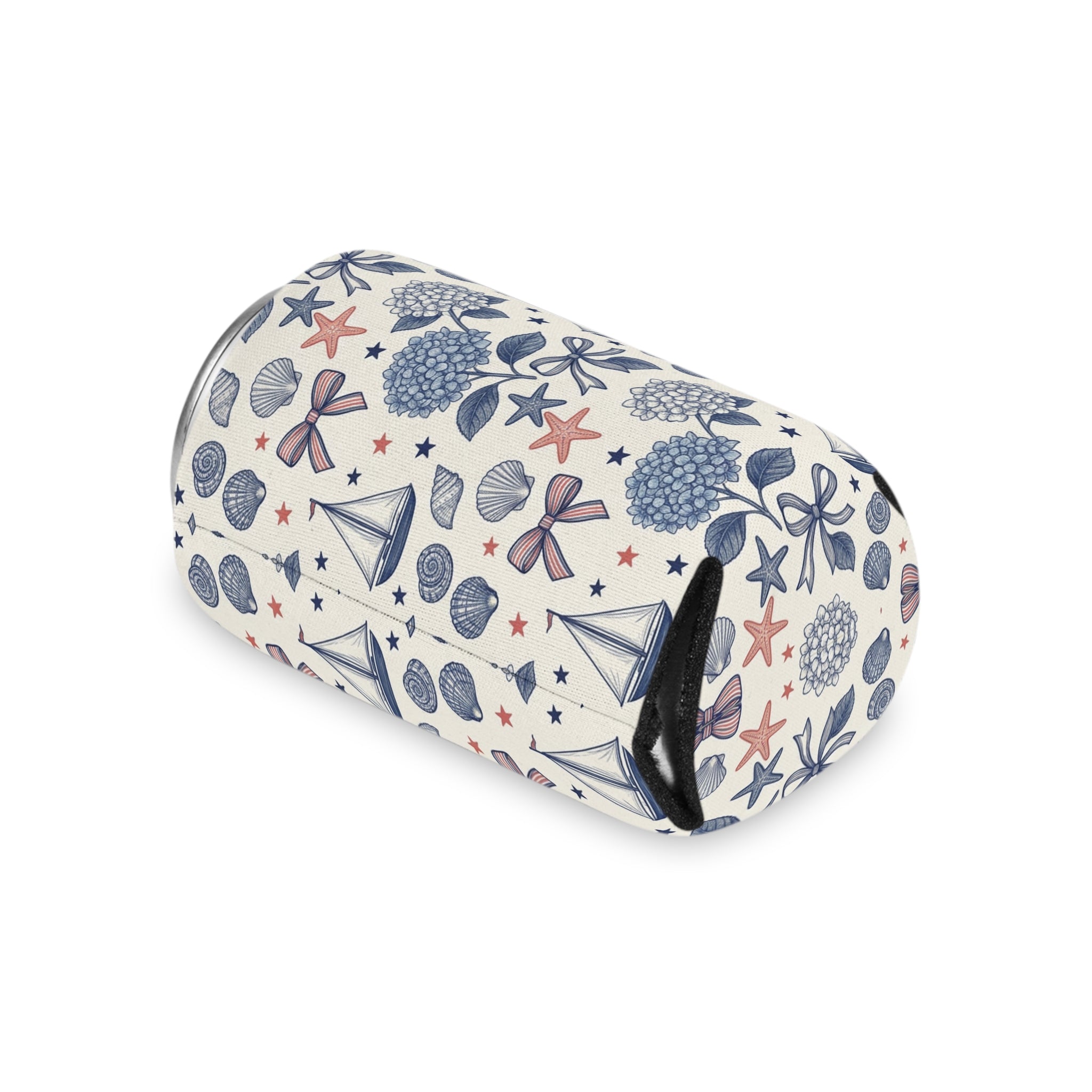 Coastal Americana Hydrangea Can Cooler Printify