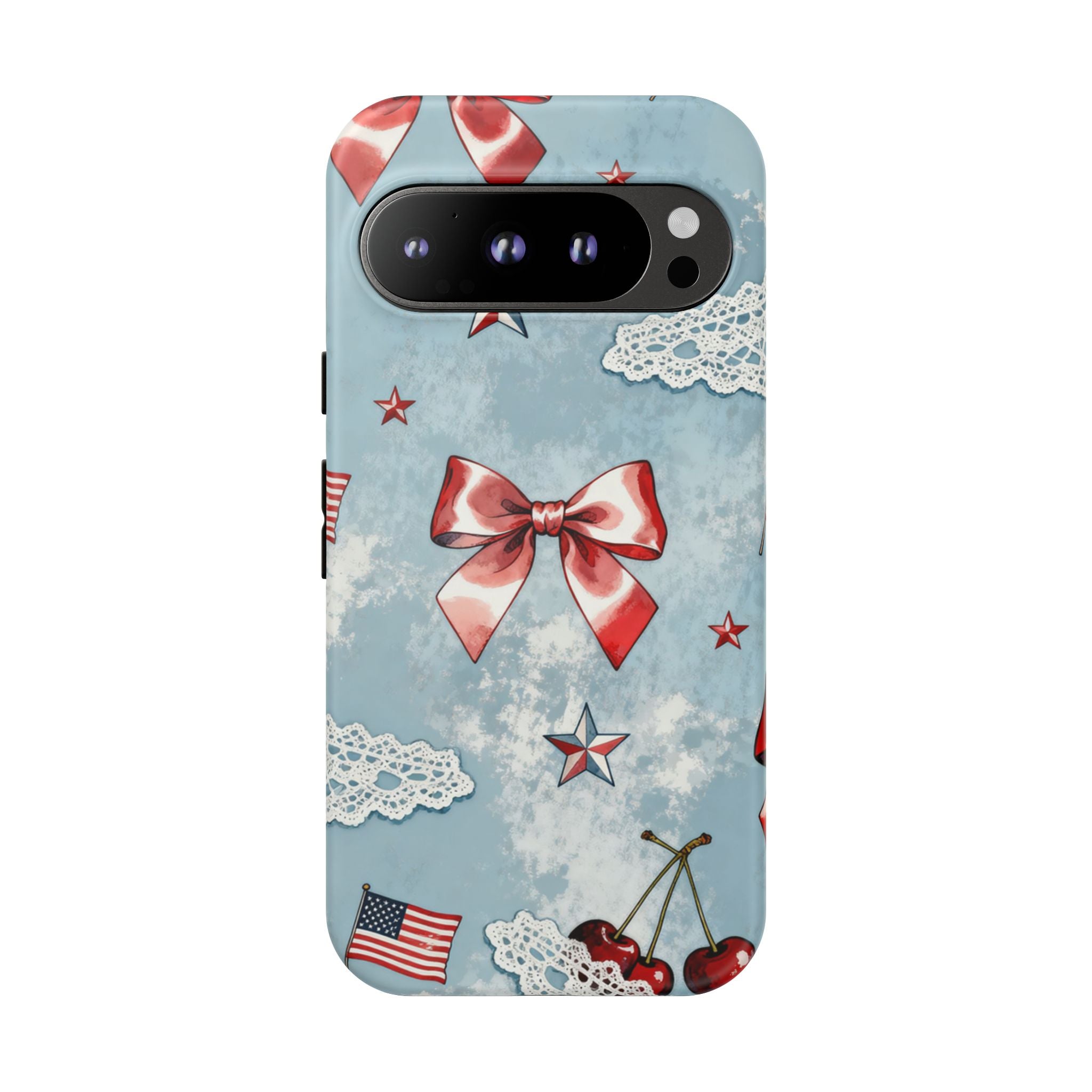 Americana Coquette Cherry Bow Phone Case Printify
