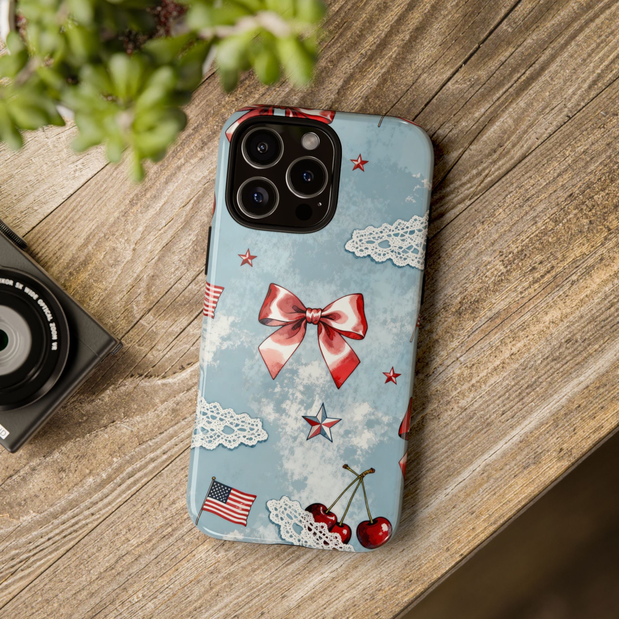 Americana Coquette Cherry Bow Phone Case Printify