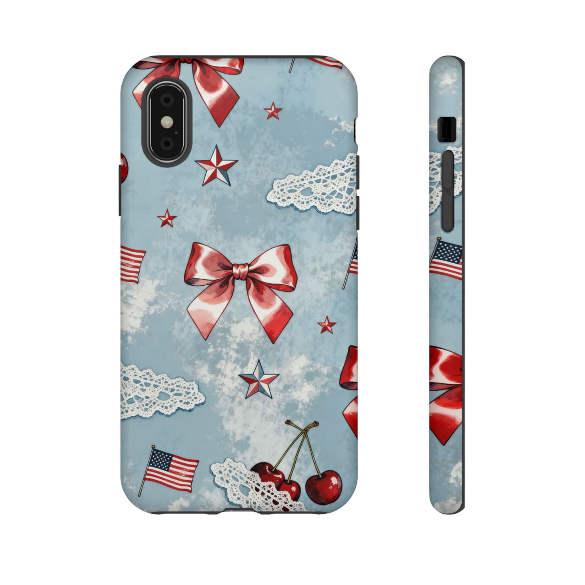 Americana Coquette Cherry Bow Phone Case Printify