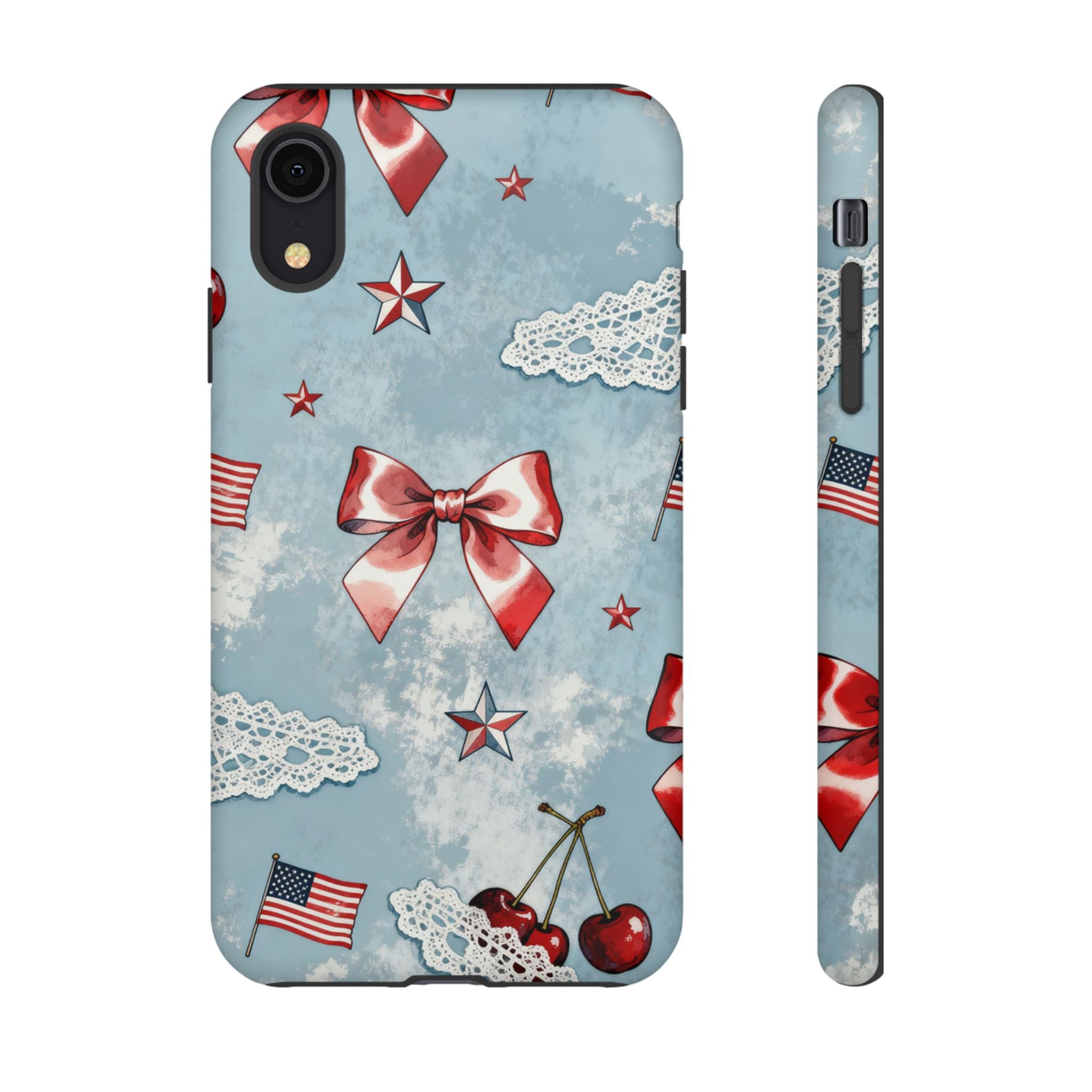 Americana Coquette Cherry Bow Phone Case Printify