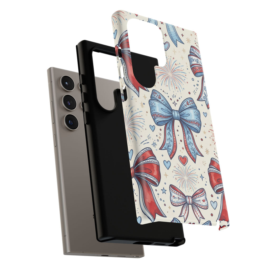Patriotic Coquette Bows Phone Case – Americana Ribbon & Fireworks Design Printify