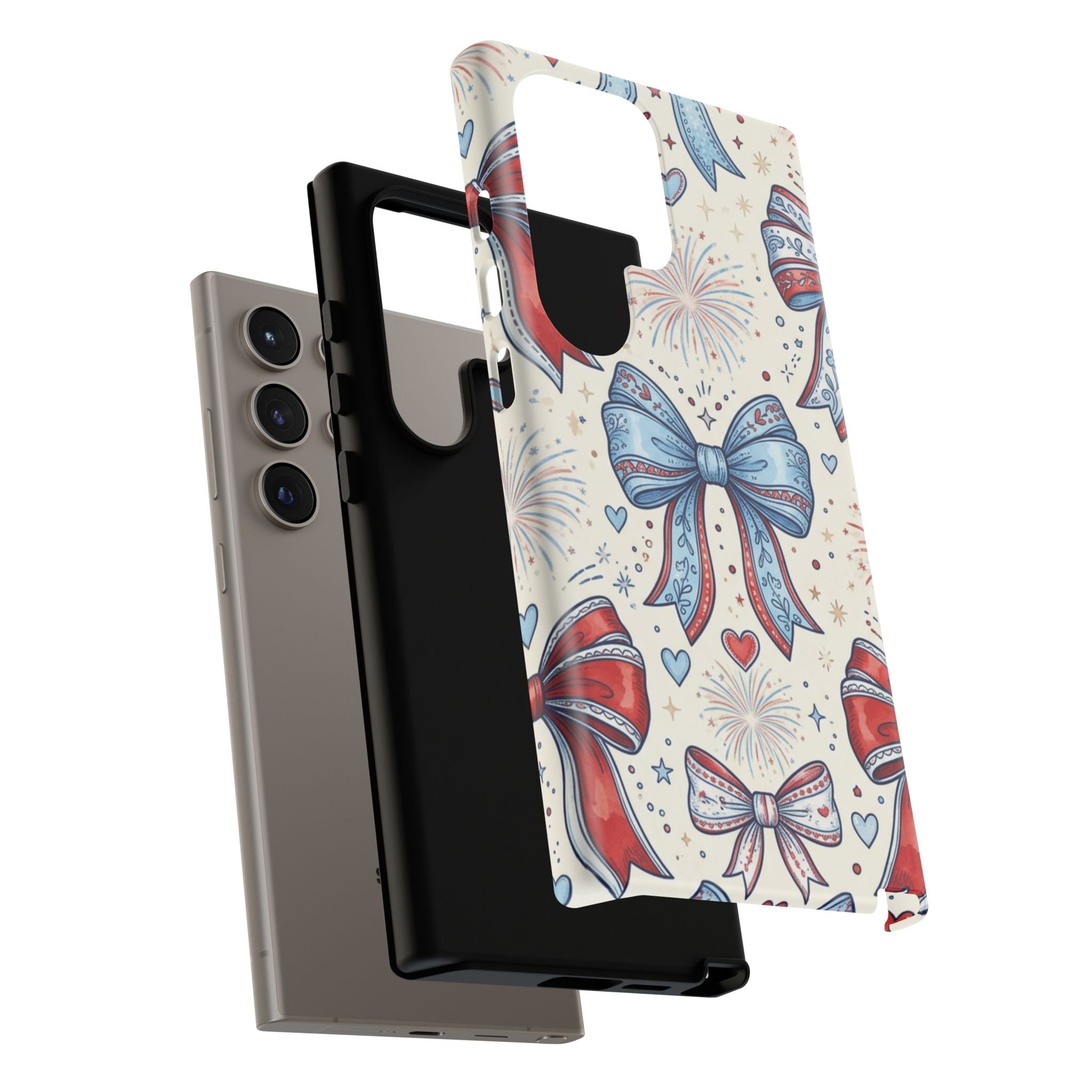 Patriotic Coquette Bows Phone Case – Americana Ribbon & Fireworks Design Printify
