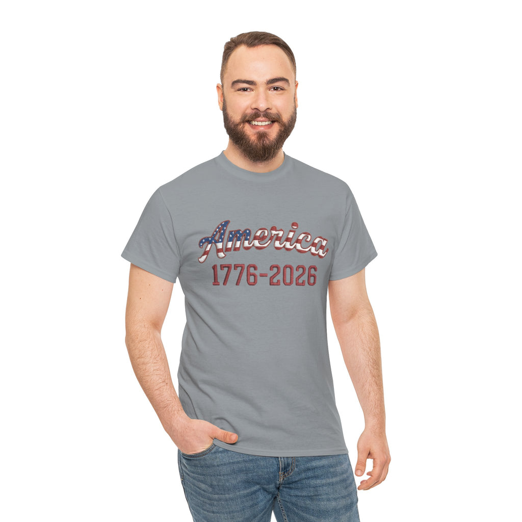 "America 1776–2026" Patriotic Unisex Cotton T-Shirt – Gildan 5000 Heavy Tee FIXED