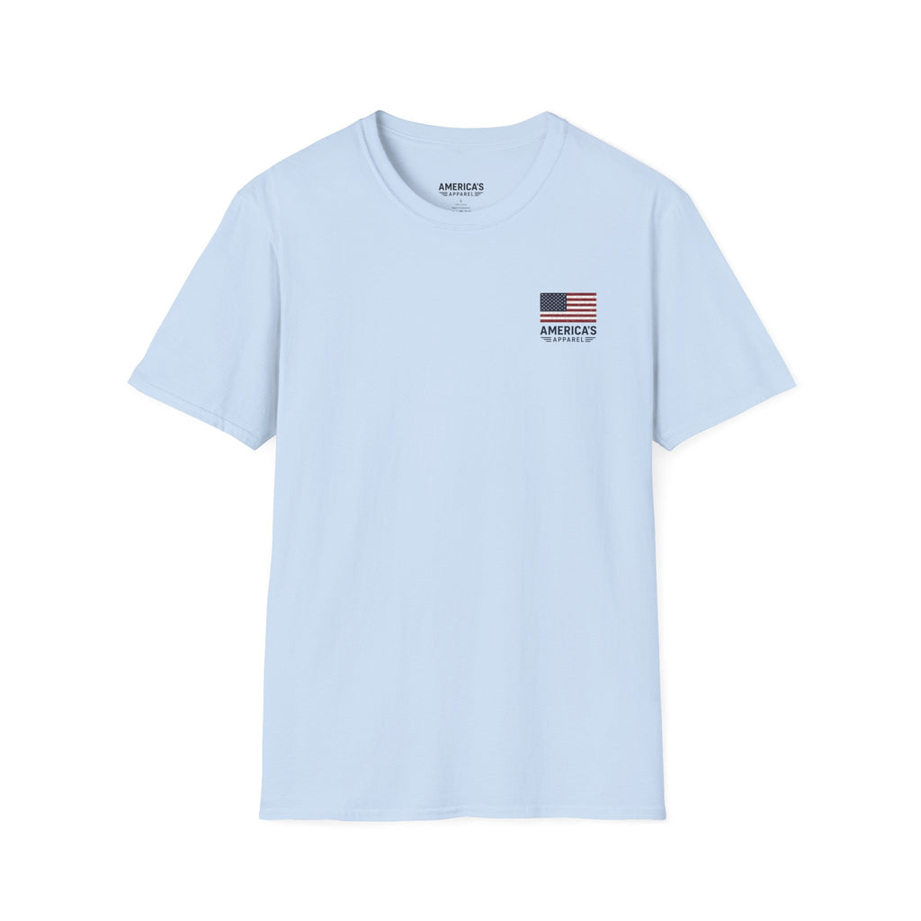 American Flag Pocket T-Shirt — "America's" Small Logo Patriotic Tee Printify