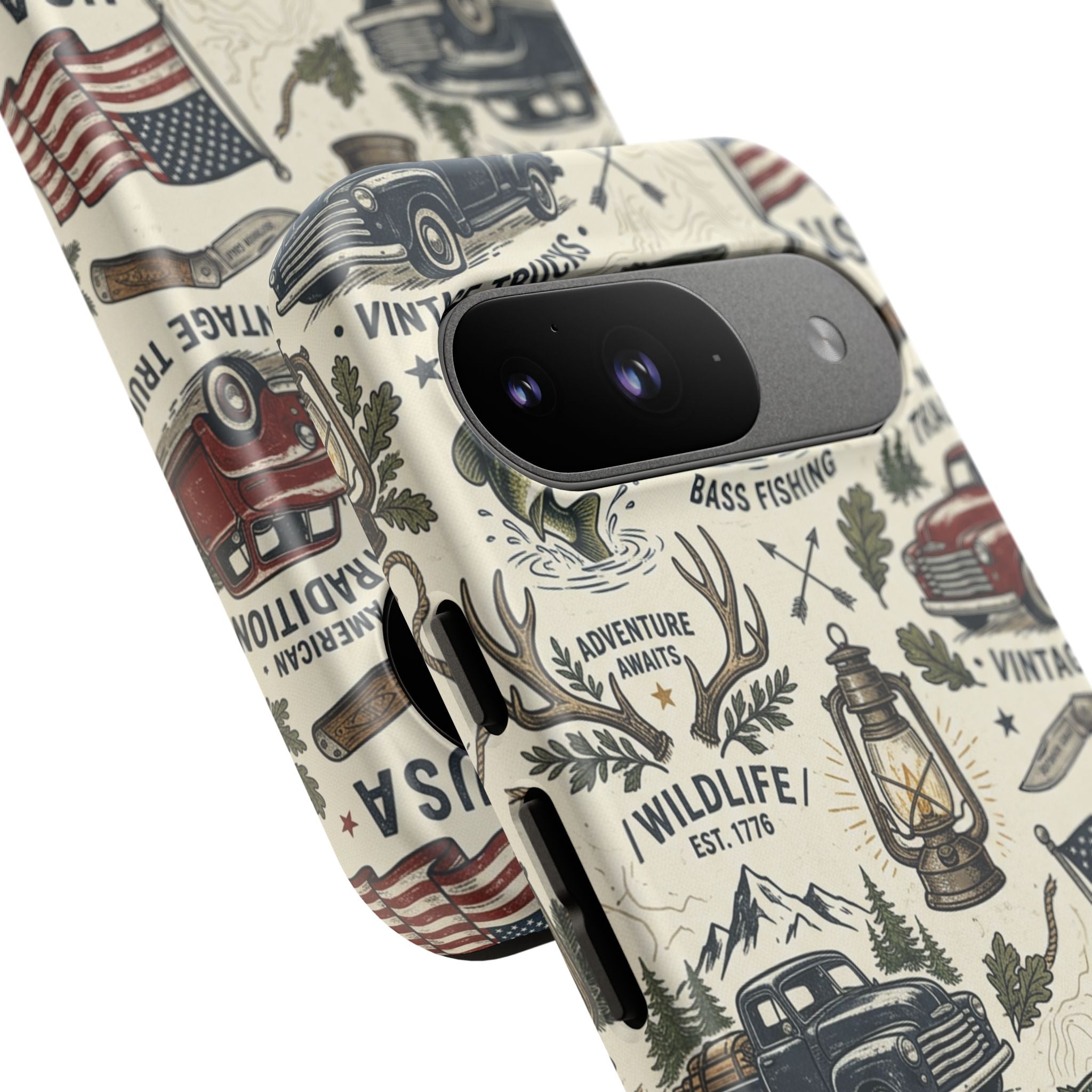 Patriotic Outdoors Phone Case – Bass Fishing & Vintage Americana Case Printify
