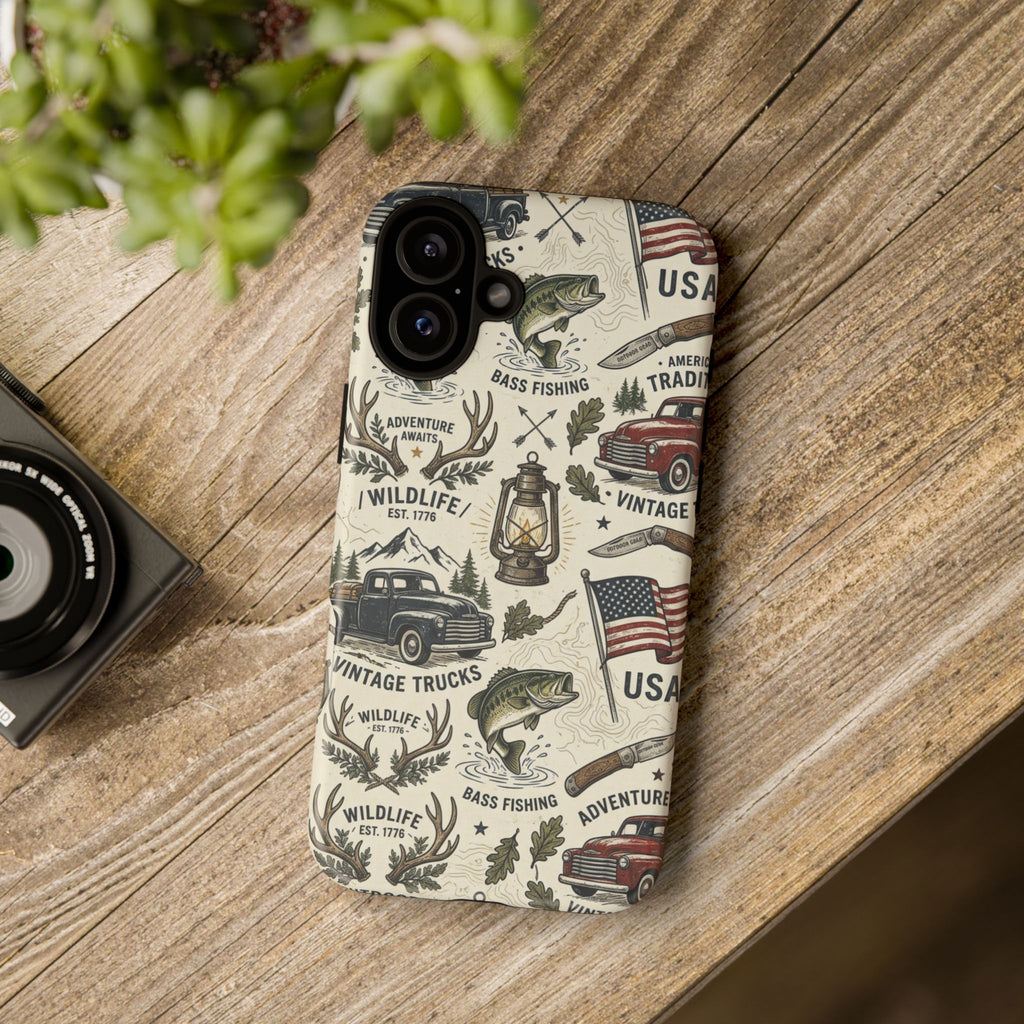 Patriotic Outdoors Phone Case – Bass Fishing & Vintage Americana Case Printify