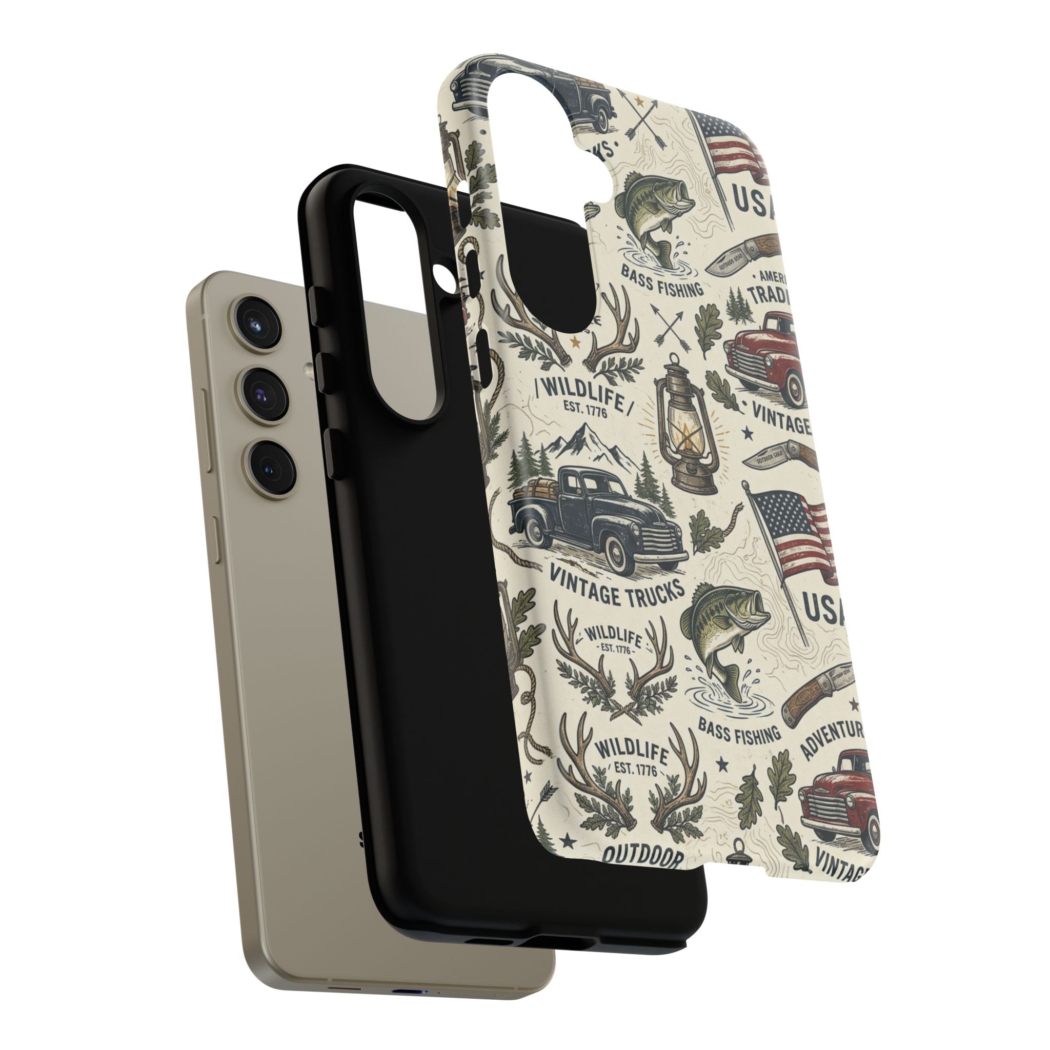 Patriotic Outdoors Phone Case – Bass Fishing & Vintage Americana Case Printify