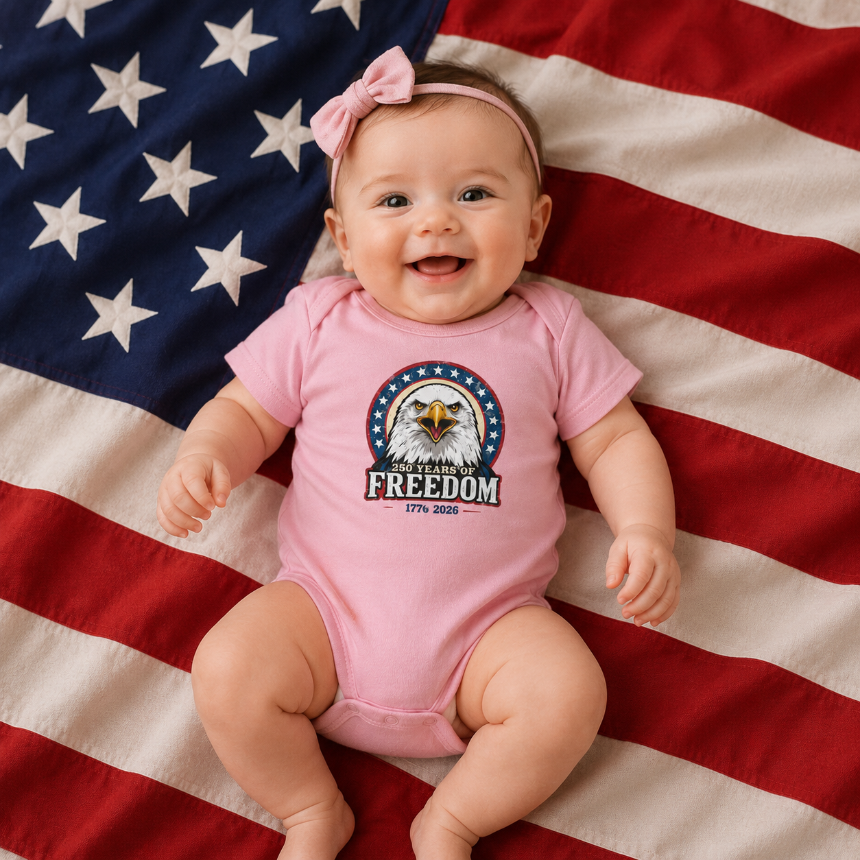 Patriotic Freedom Eagle Infant Bodysuit — "Freedom" Bald Eagle Baby Tee Printify