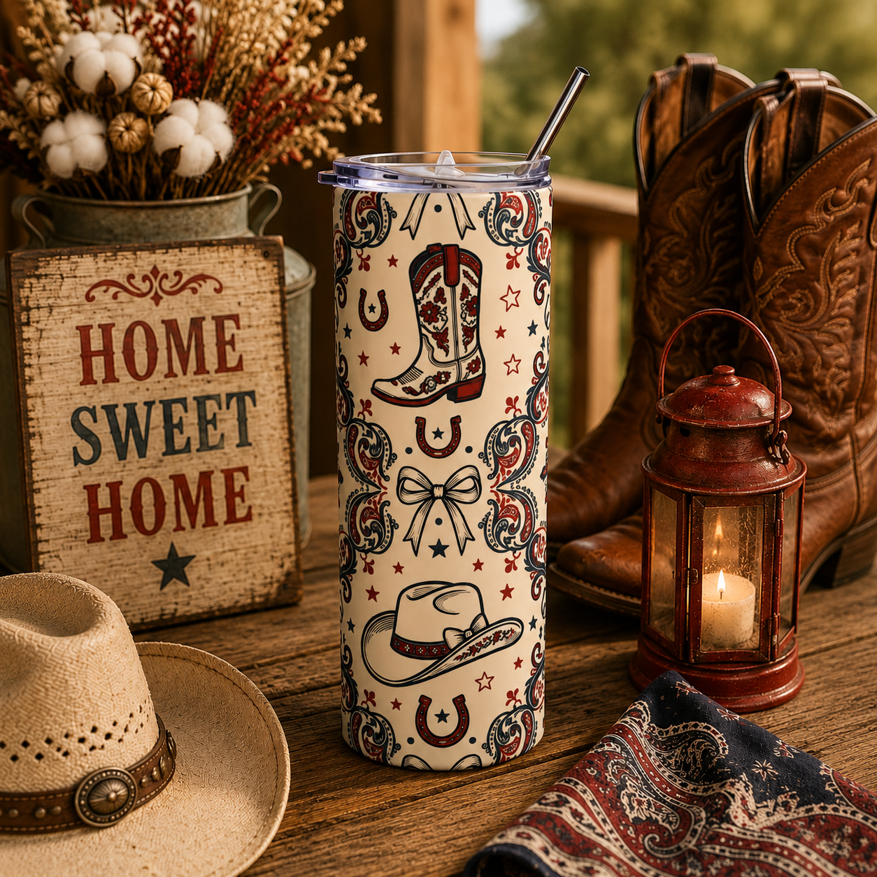 Cowgirl Americana 20oz Stainless Steel Tumbler Printify