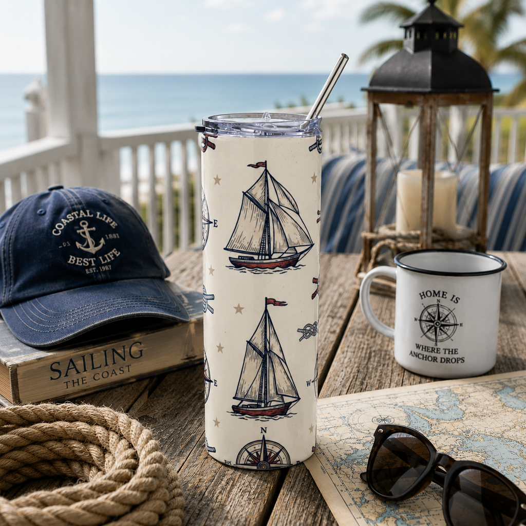 Nautical Sailboats & Anchors 20oz Stainless Steel Tumbler Printify