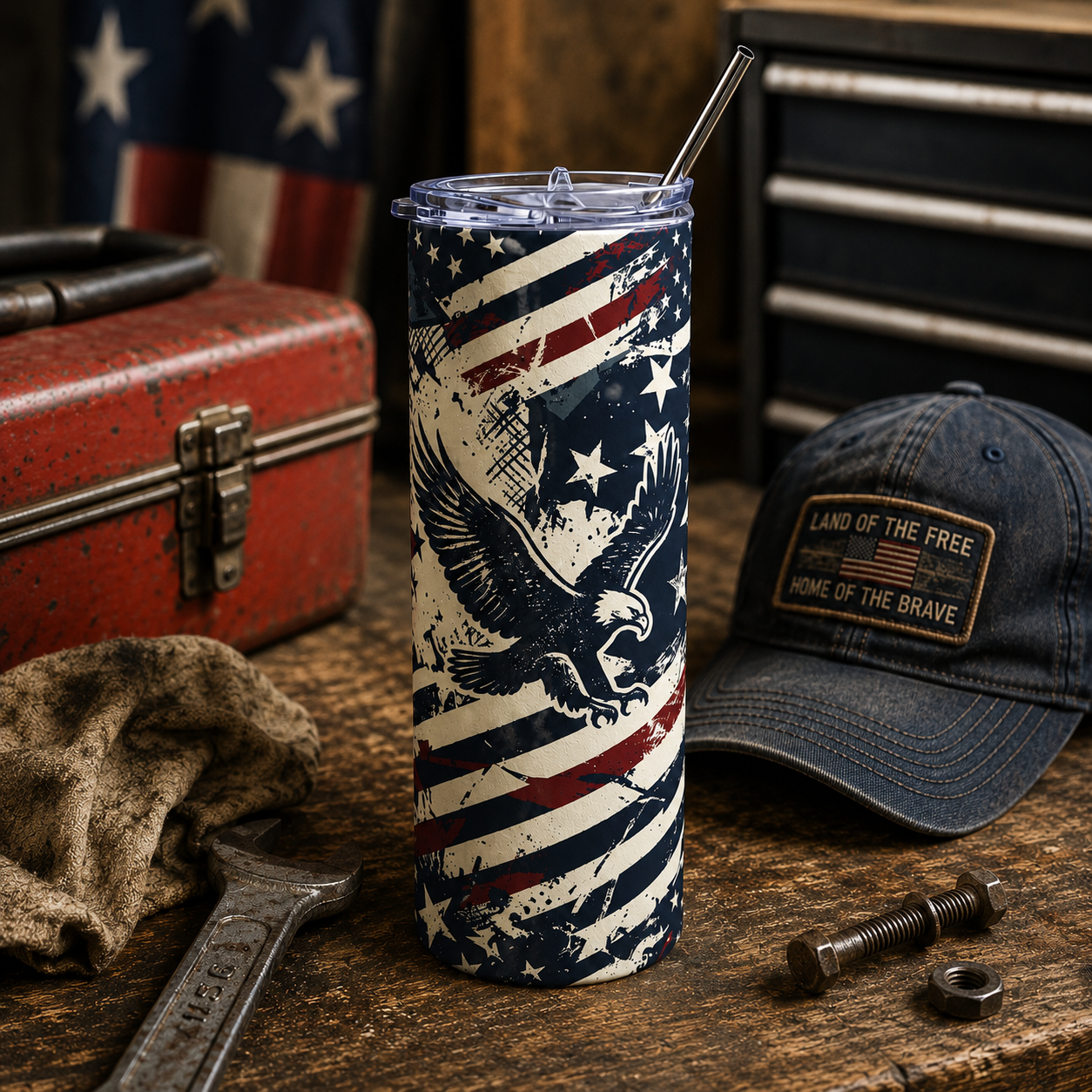 Freedom Camo Stainless Steel Tumbler — 20oz Patriotic Camo Travel Mug Printify
