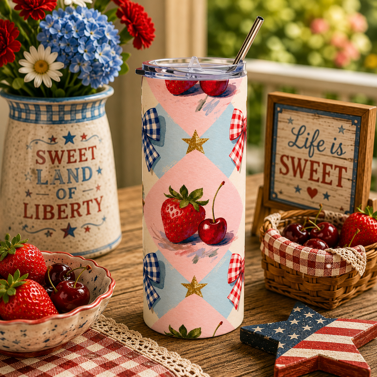 Vintage Picnic Stainless Steel Tumbler — 20oz Insulated Travel Cup Printify