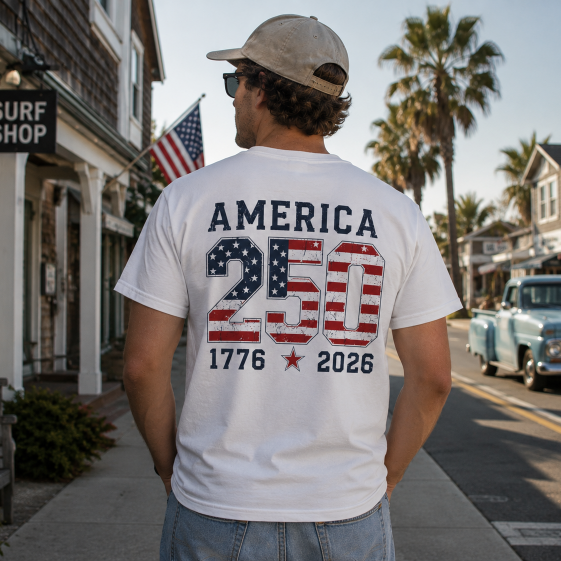 American Flag Pocket T-Shirt — "America's" Small Logo Patriotic Tee Printify