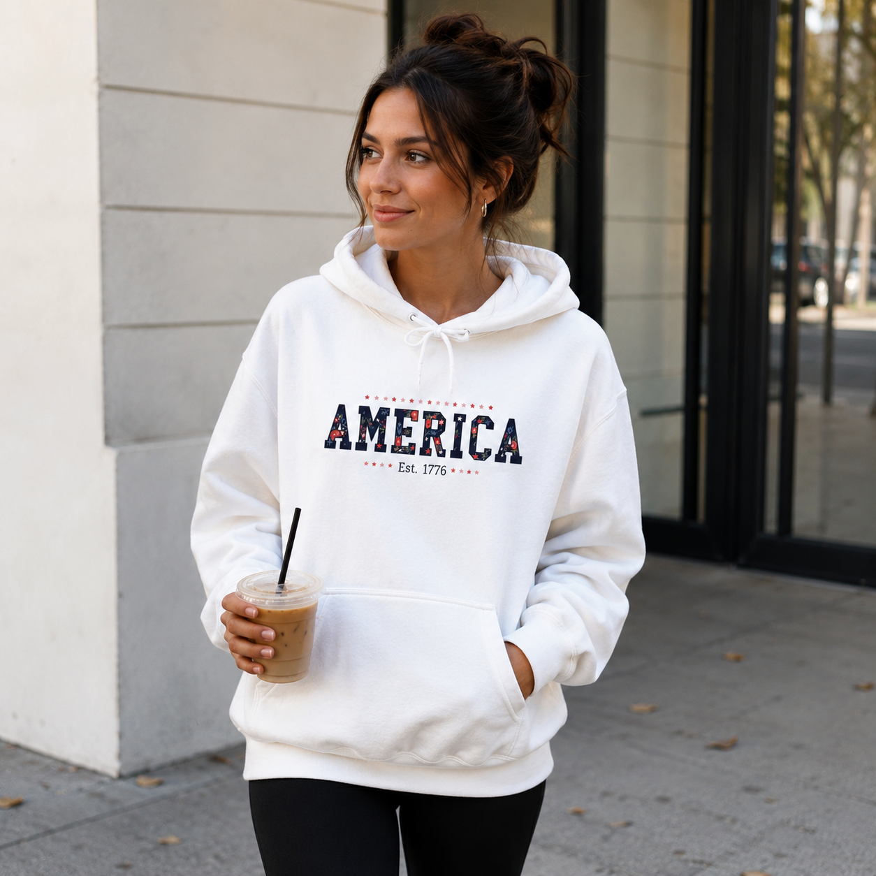 America Flower Hoodie — Floral USA Flag Sweatshirt Printify
