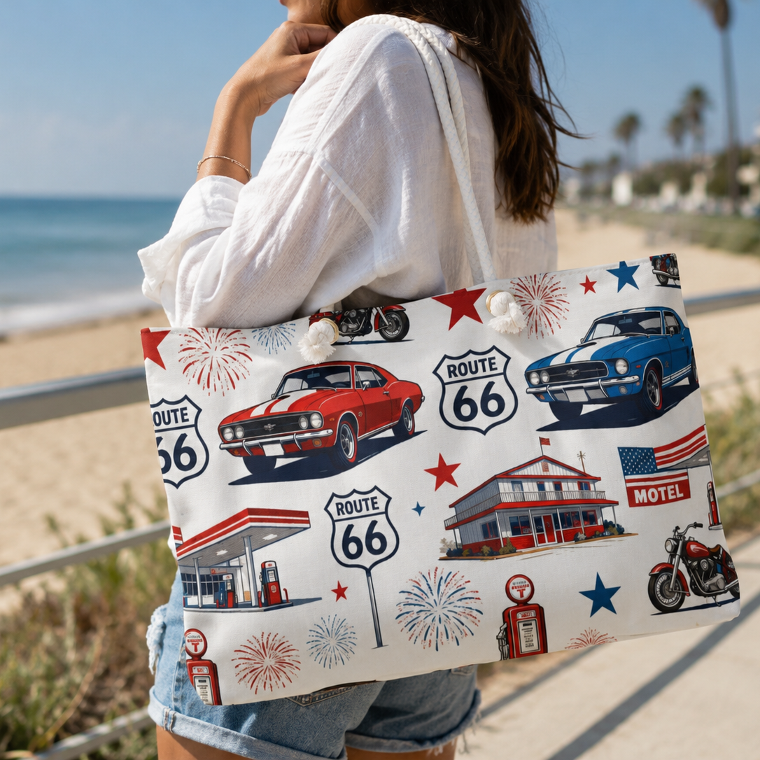 Route 66 Americana Weekender Tote Bag Printify