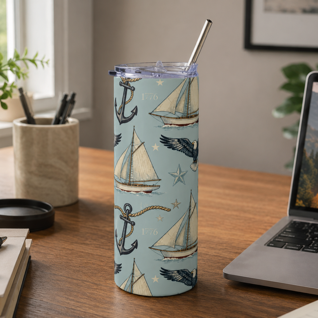 Americana Harbor Eagle Skinny Tumbler Printify
